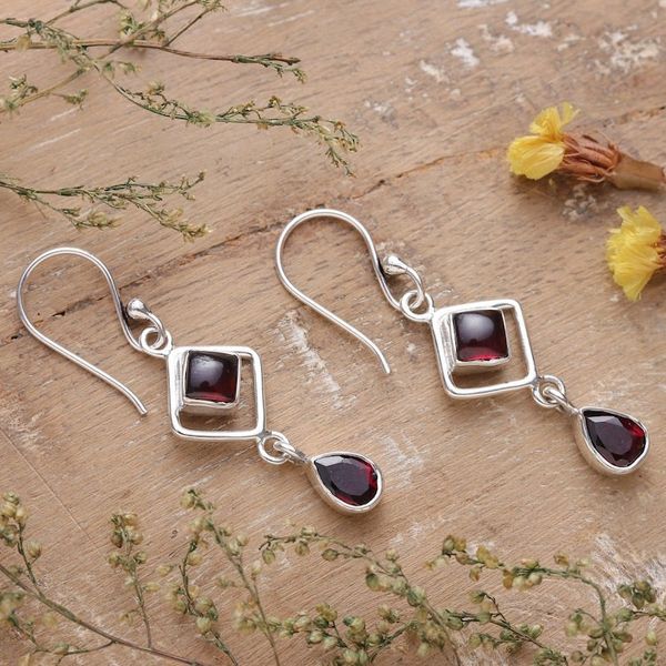 Alternate image for One-Carat Natural Garnet Sterling Silver Dangle Earrings Duchess Passion