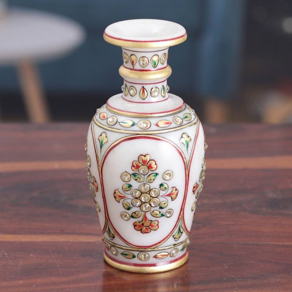 Classic Floral Hand-Painted Marble Decorative Vase 'Palace of the Graceful'