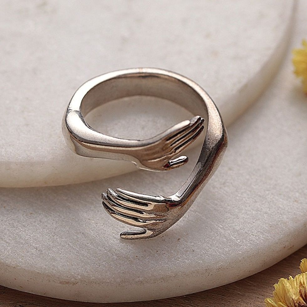 Inspirational Polished Sterling Silver Wrap Ring from India 'Friendly Embrace'