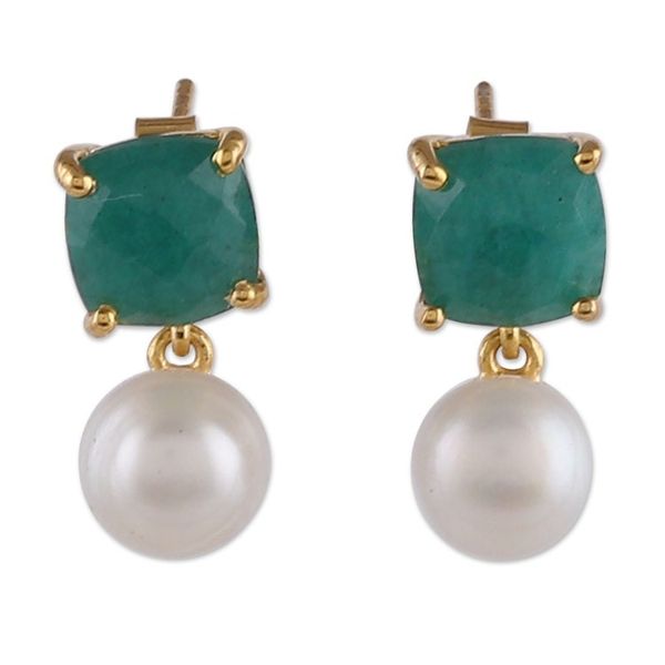 Alternate image for Gold-Plated Cultured Pearl and Green Beryl Dangle Earrings Blissful Dreams