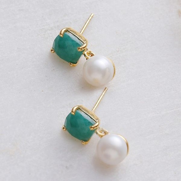 Alternate image for Gold-Plated Cultured Pearl and Green Beryl Dangle Earrings Blissful Dreams