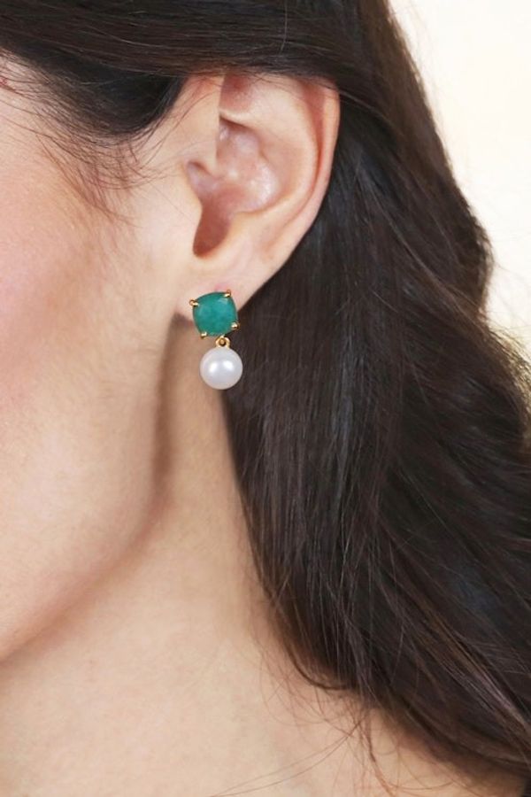 Alternate image for Gold-Plated Cultured Pearl and Green Beryl Dangle Earrings Blissful Dreams
