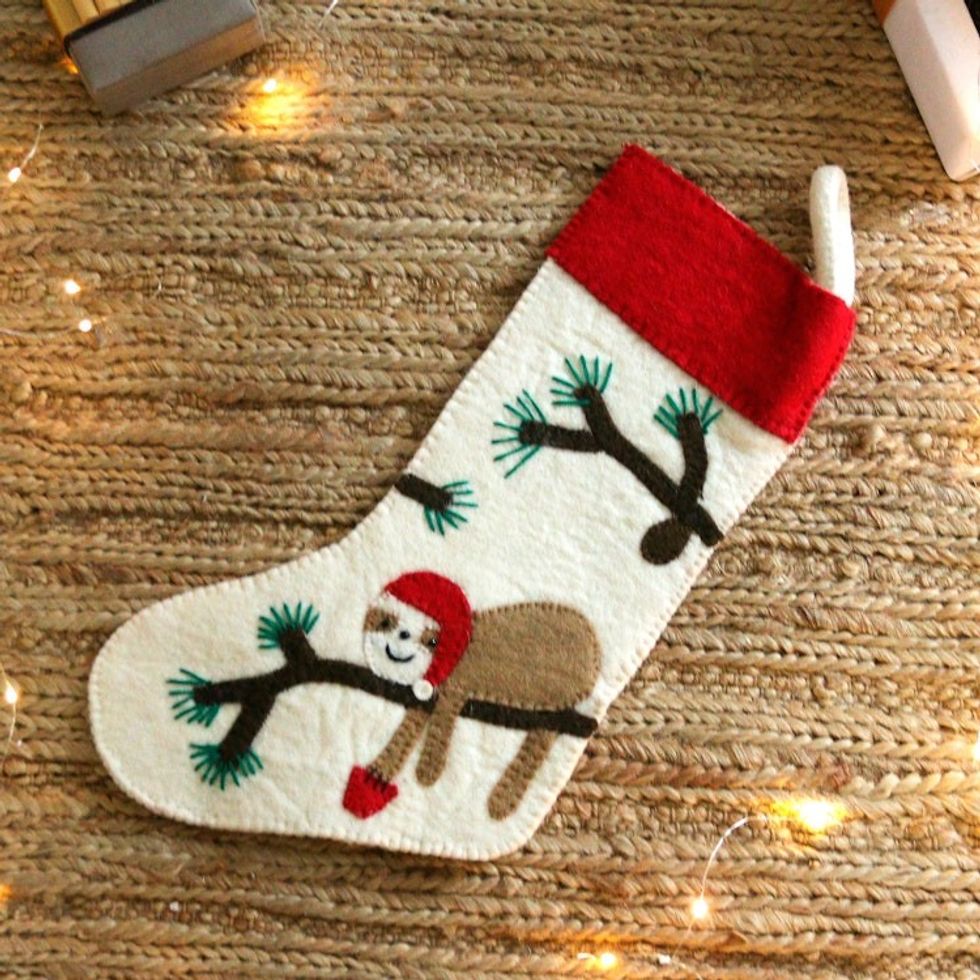Nature-Themed Applique Wool Felt Christmas Stocking 'Tranquil Season'