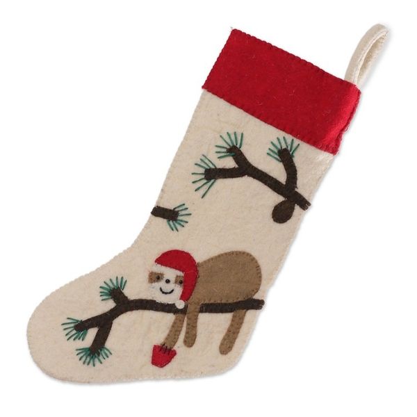 Alternate image for Nature-Themed Applique Wool Felt Christmas Stocking Tranquil Season