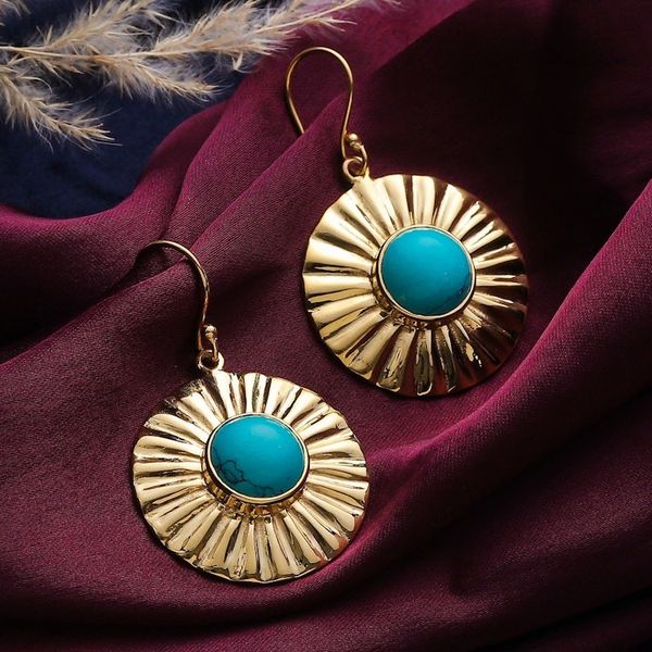 Alternate image for Sun-Themed Brass and Recon Turquoise Dangle Earrings Solar Calm