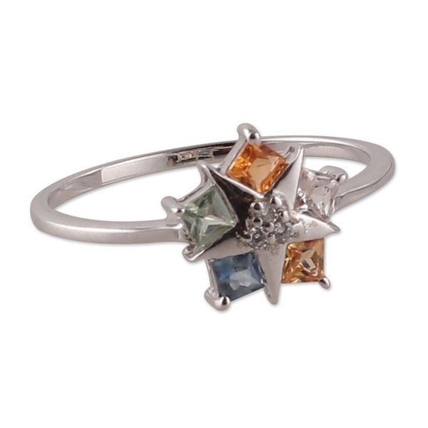 Alternate image for Rhodium-Plated Sapphire Cubic Zirconia Multi-Stone Star Ring Star Glam