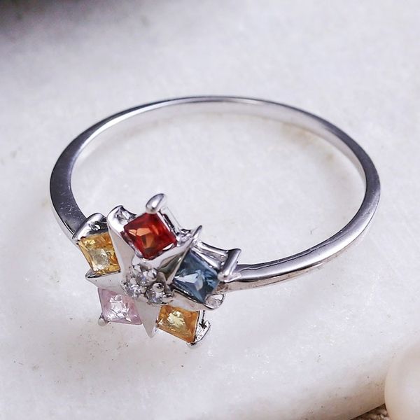 Alternate image for Rhodium-Plated Sapphire Cubic Zirconia Multi-Stone Star Ring Star Glam