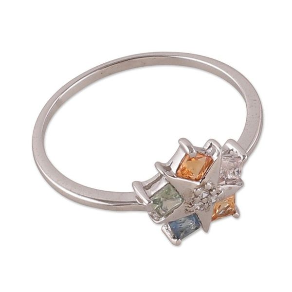 Alternate image for Rhodium-Plated Sapphire Cubic Zirconia Multi-Stone Star Ring Star Glam