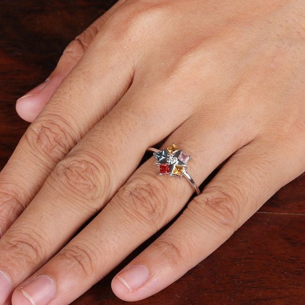 Alternate image for Rhodium-Plated Sapphire Cubic Zirconia Multi-Stone Star Ring Star Glam