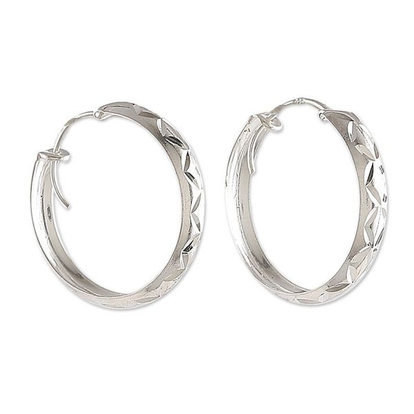 Alternate image for Sterling Silver Hoop Earrings with Diamond Motifs Petite Diamond Inspiration