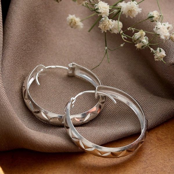 Alternate image for Sterling Silver Hoop Earrings with Diamond Motifs Petite Diamond Inspiration