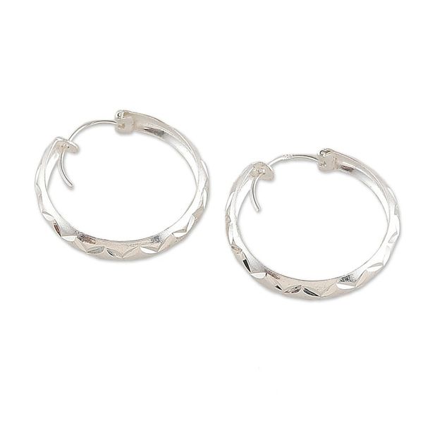 Alternate image for Sterling Silver Hoop Earrings with Diamond Motifs Petite Diamond Inspiration