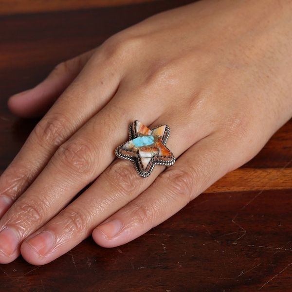 Alternate image for Star-Themed Cocktail Ring with Reconstituted Turquoise Stone Starry Festival
