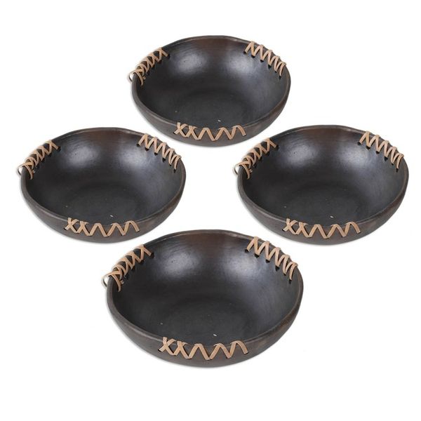 Alternate image for Set of 4 Handcrafted Round Black Ceramic Bowls Classic Saga