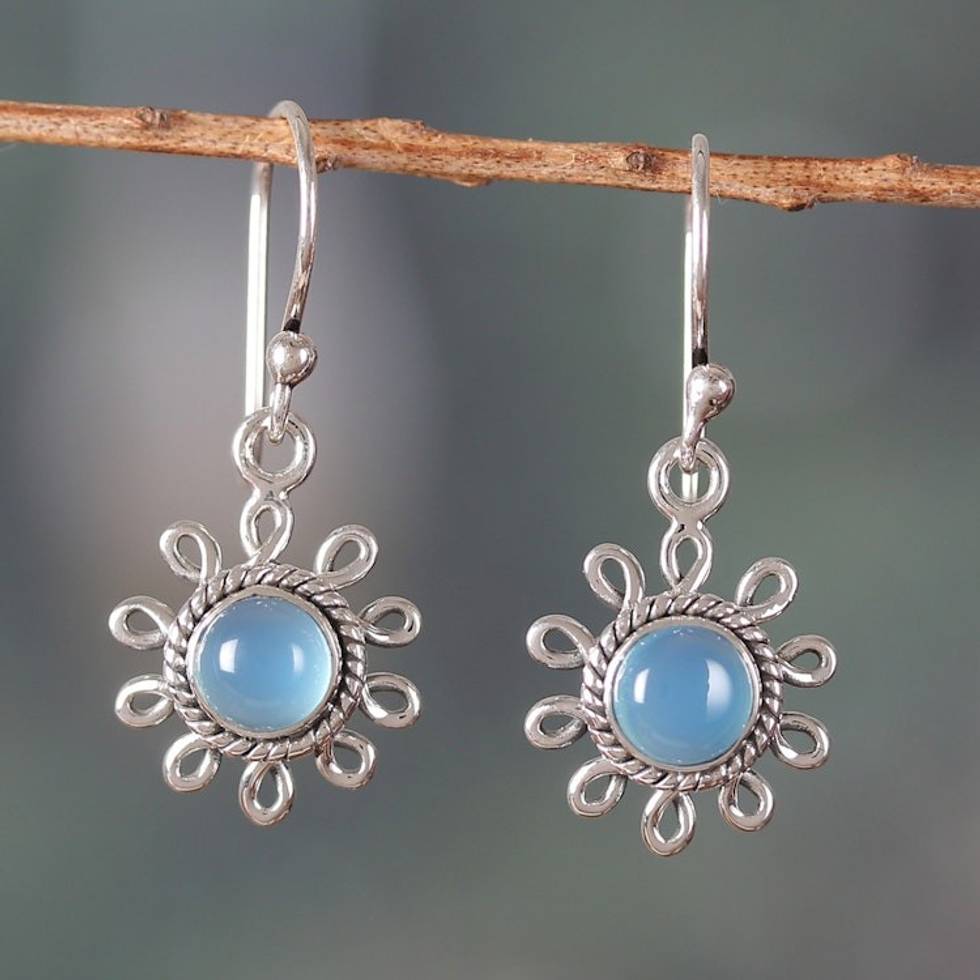 Sun-Shaped Sterling Silver Chalcedony Dangle Earrings 'Kind Sun'