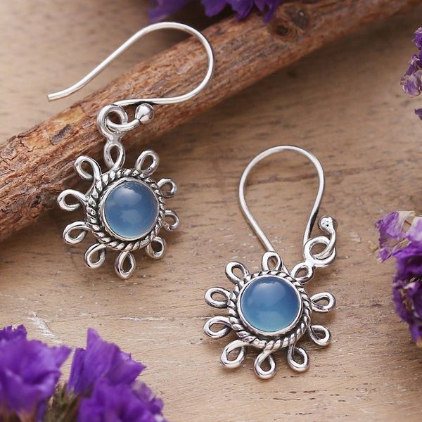 Alternate image for Sun-Shaped Sterling Silver Chalcedony Dangle Earrings Kind Sun