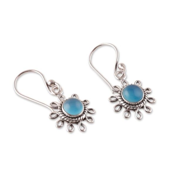 Alternate image for Sun-Shaped Sterling Silver Chalcedony Dangle Earrings Kind Sun