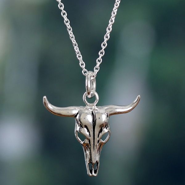 Alternate image for Polished Sterling Silver Necklace with Bull-Shaped Pendant Bull Spirit