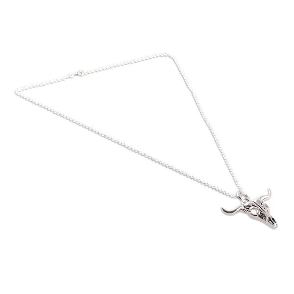 Alternate image for Polished Sterling Silver Necklace with Bull-Shaped Pendant Bull Spirit