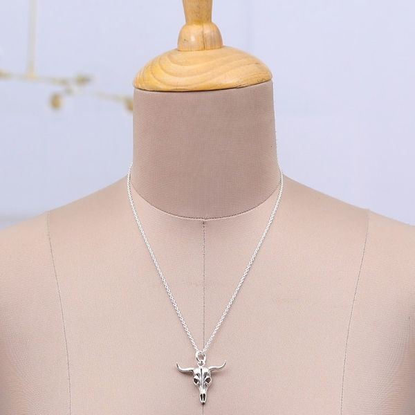 Alternate image for Polished Sterling Silver Necklace with Bull-Shaped Pendant Bull Spirit