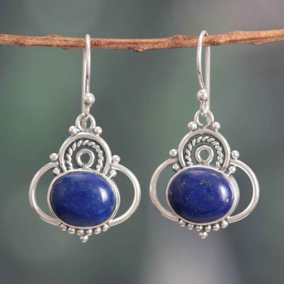 Polished Classic Lapis Lazuli Cabochon Dangle Earrings 'Queen of Truth'