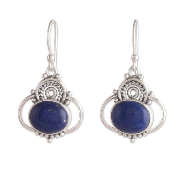 Alternate image for Polished Classic Lapis Lazuli Cabochon Dangle Earrings Queen of Truth