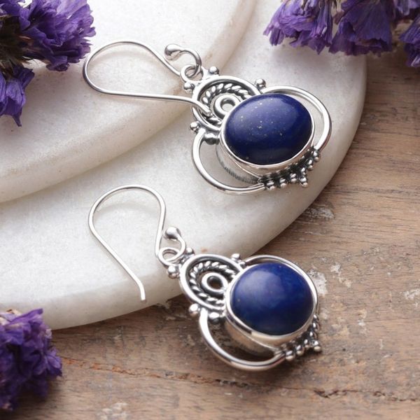 Alternate image for Polished Classic Lapis Lazuli Cabochon Dangle Earrings Queen of Truth