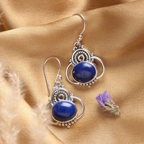 Alternate image for Polished Classic Lapis Lazuli Cabochon Dangle Earrings Queen of Truth