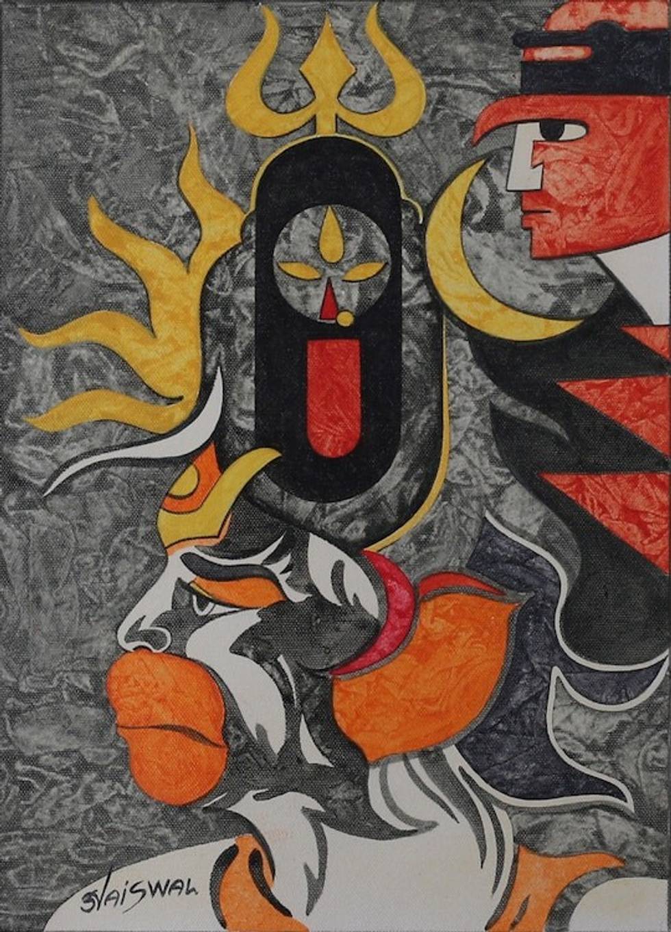 Signed Expressionist Traditional Acrylic Kali Painting 'Dakshineshwari Kali'