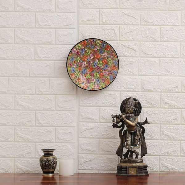 Alternate image for Floral Painted Colorful Round Wood and Papier Mache Panel Blooming Sun