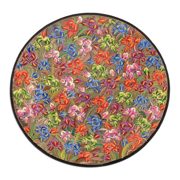 Alternate image for Floral Painted Colorful Round Wood and Papier Mache Panel Blooming Sun