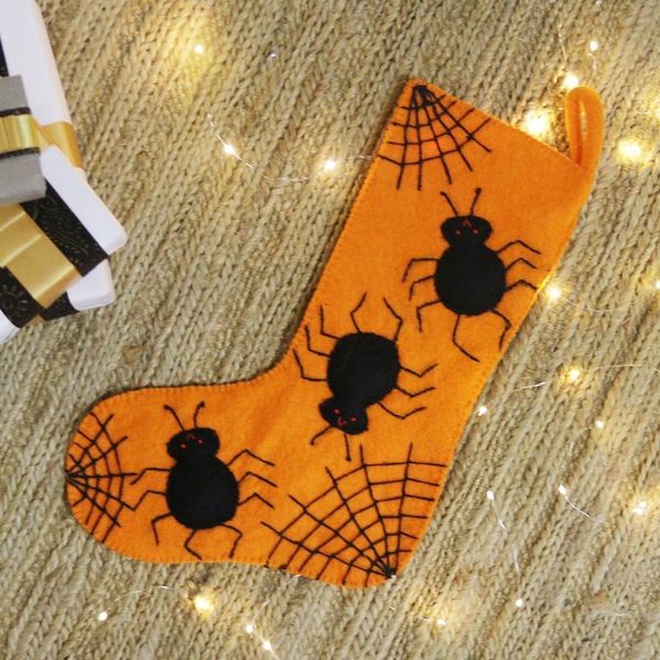 Alternate image for Halloween-Themed Orange Wool Felt Stocking from India Spooky Presents