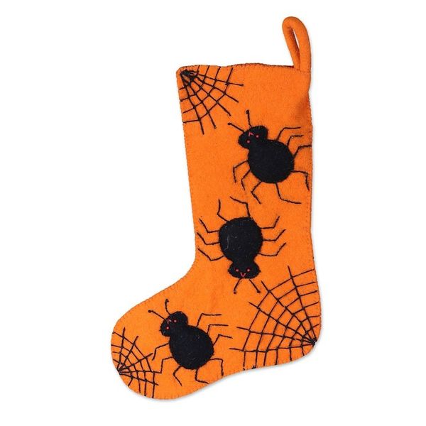 Alternate image for Halloween-Themed Orange Wool Felt Stocking from India Spooky Presents