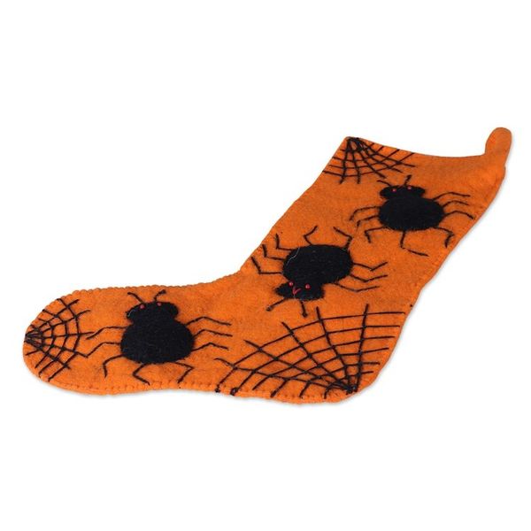 Alternate image for Halloween-Themed Orange Wool Felt Stocking from India Spooky Presents