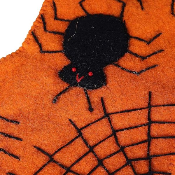 Alternate image for Halloween-Themed Orange Wool Felt Stocking from India Spooky Presents