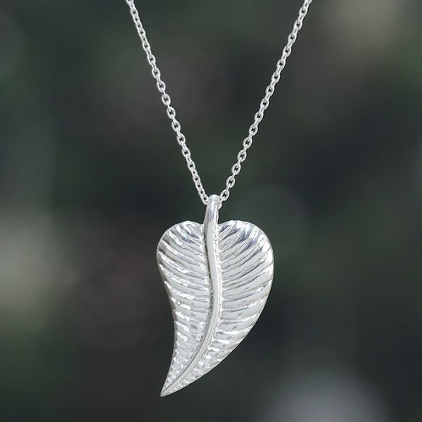 Alternate image for Polished Leaf-Shaped Silver-Plated Brass Pendant Necklace Whispers of Nature