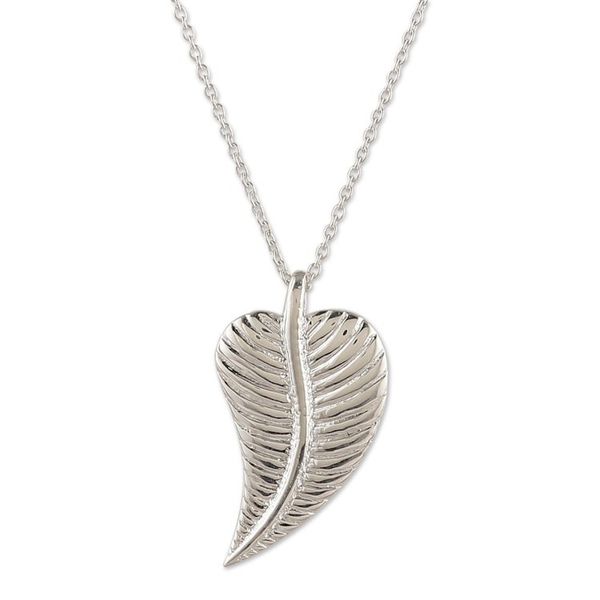 Alternate image for Polished Leaf-Shaped Silver-Plated Brass Pendant Necklace Whispers of Nature