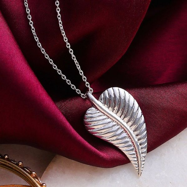 Alternate image for Polished Leaf-Shaped Silver-Plated Brass Pendant Necklace Whispers of Nature