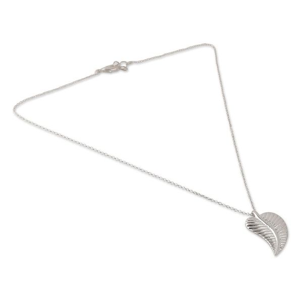 Alternate image for Polished Leaf-Shaped Silver-Plated Brass Pendant Necklace Whispers of Nature