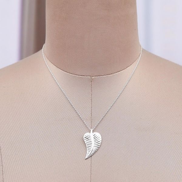 Alternate image for Polished Leaf-Shaped Silver-Plated Brass Pendant Necklace Whispers of Nature