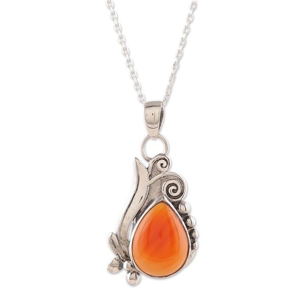 Alternate image for Classic Polished Sterling Silver Carnelian Pendant Necklace Grand Sunset