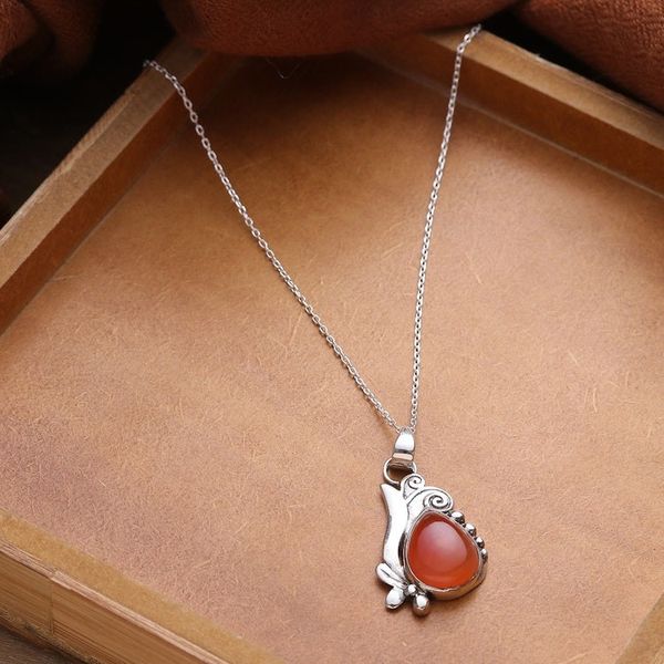 Alternate image for Classic Polished Sterling Silver Carnelian Pendant Necklace Grand Sunset