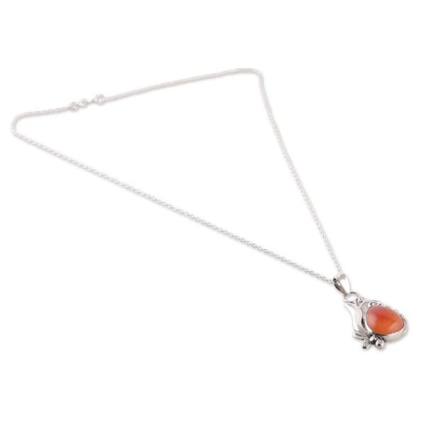 Alternate image for Classic Polished Sterling Silver Carnelian Pendant Necklace Grand Sunset