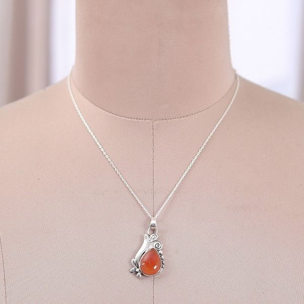 Alternate image for Classic Polished Sterling Silver Carnelian Pendant Necklace Grand Sunset