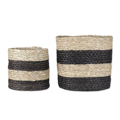 Alternate image for Set of 2 Striped Black and Beige Natural Fiber Baskets Striped Essence