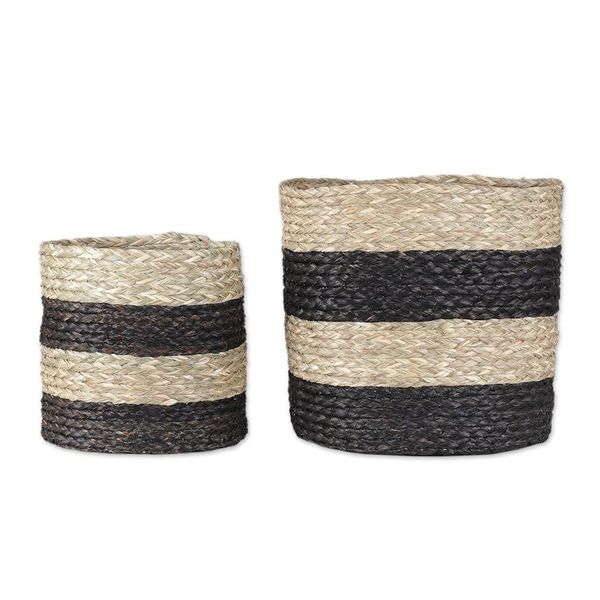 Alternate image for Set of 2 Striped Black and Beige Natural Fiber Baskets Striped Essence
