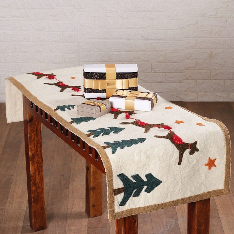 Handmade Applique Wool Felt Christmas Themed Table Runner 'Winter Wonderland'
