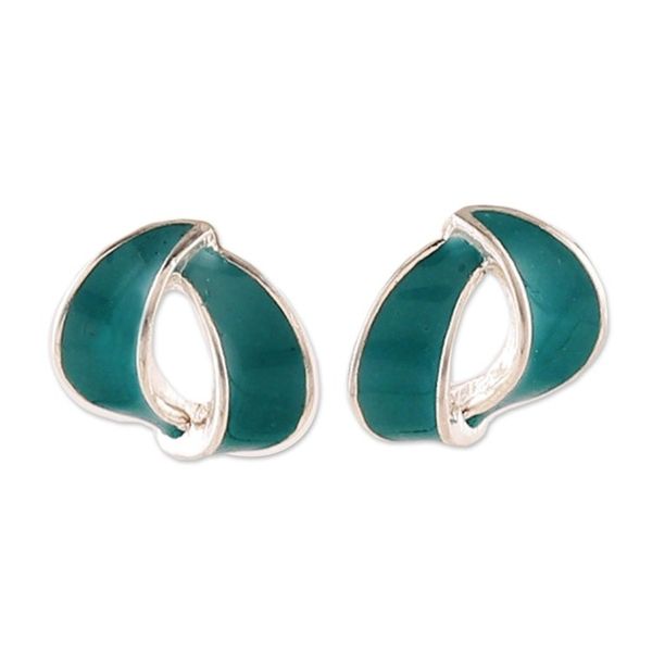 Alternate image for Abstract-Themed Blue Sterling Silver Button Earrings Celestial Embrace