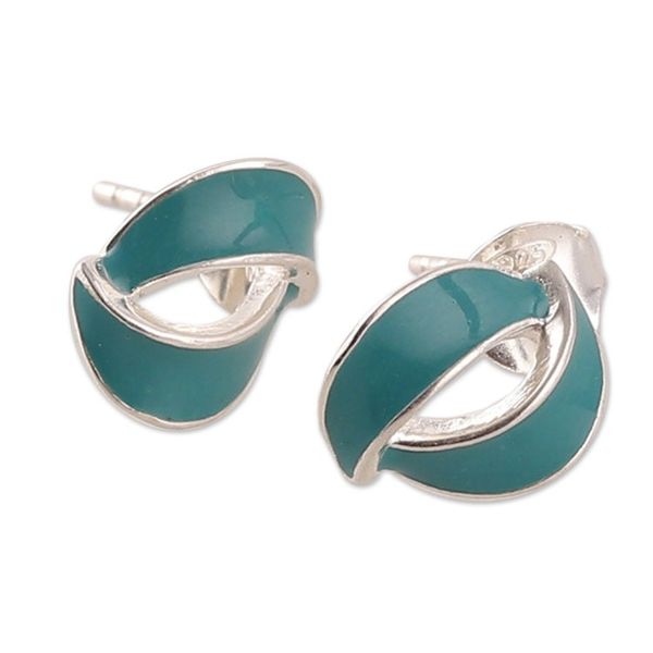 Alternate image for Abstract-Themed Blue Sterling Silver Button Earrings Celestial Embrace