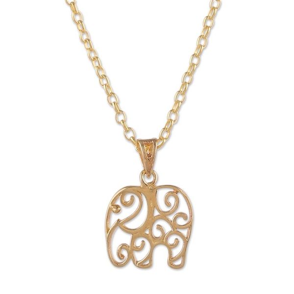Alternate image for Elephant-Themed 22k Gold-Plated Pendant Necklace from India Giant Triumph
